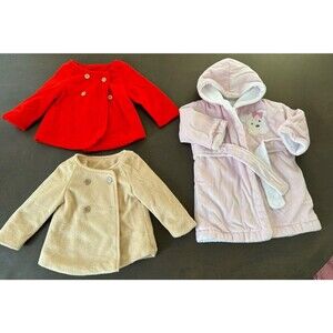 Baby Girl coats robe BUNDLE 2 dress coats 1 winter robe warm Christmas size 12M